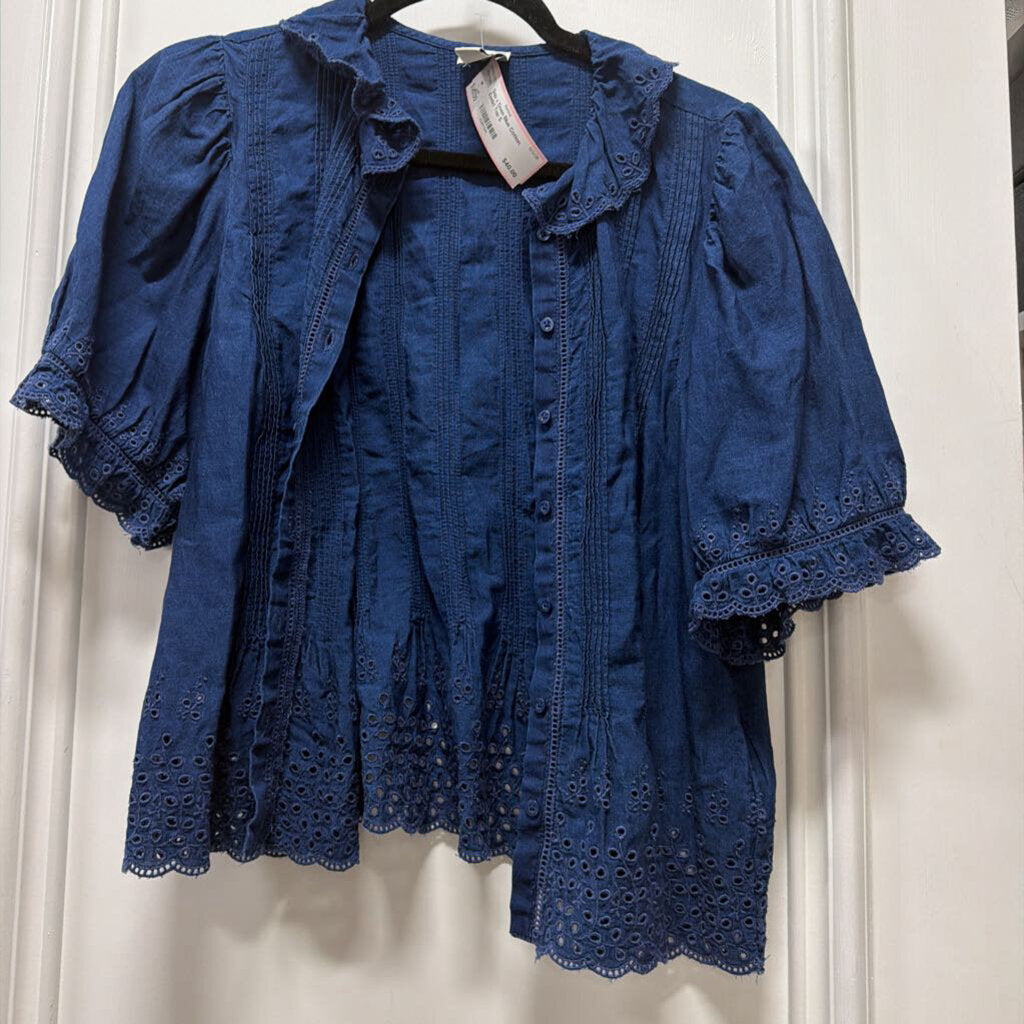 Blue Cotton Eyelet Top
