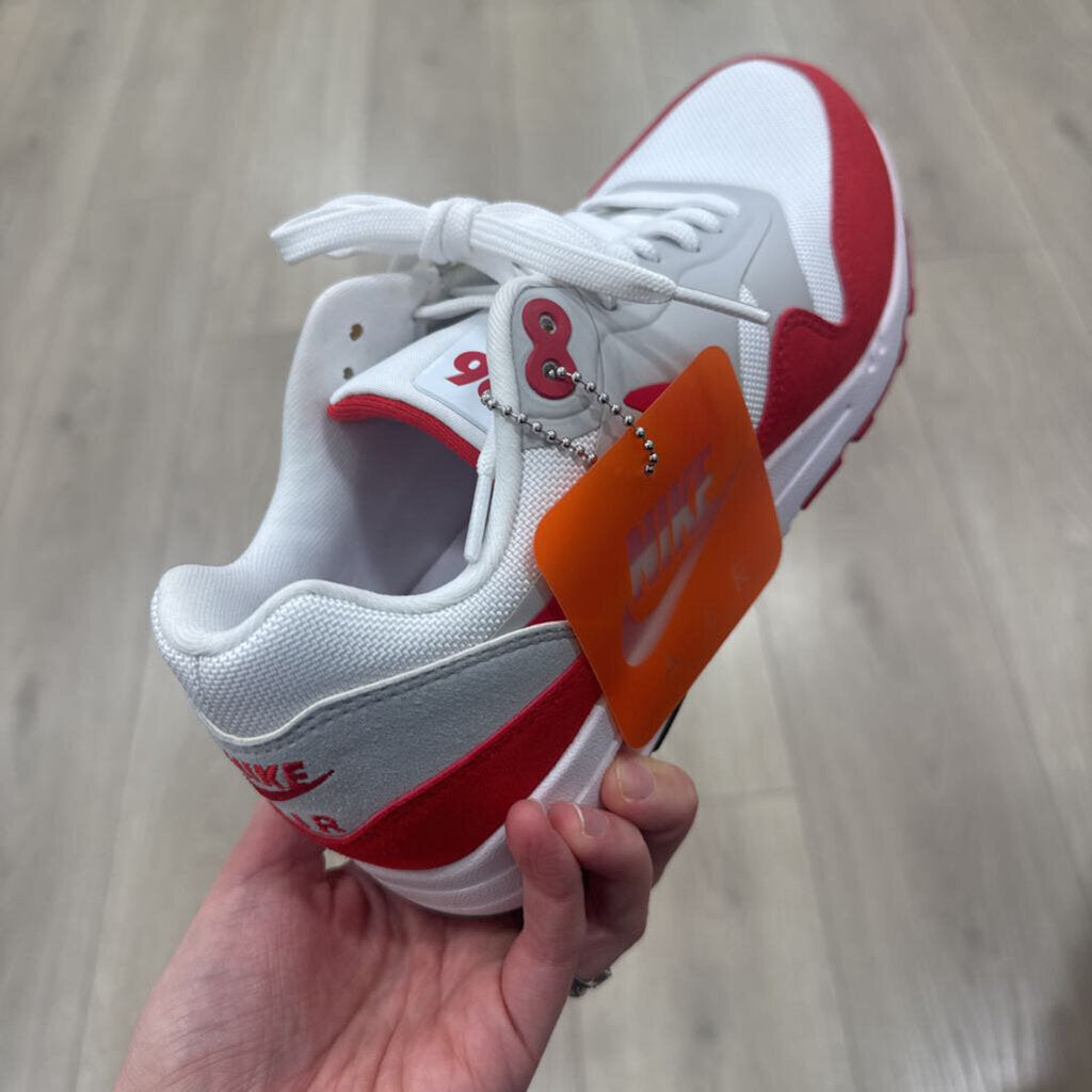 White/Red Air Max 1 Anniversary Sneakers (NEW)