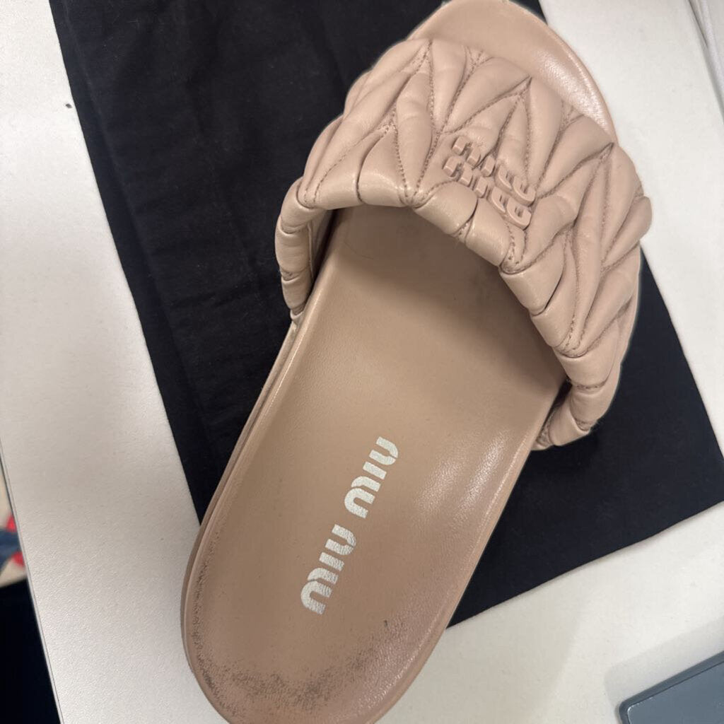 Beige Leather Slides