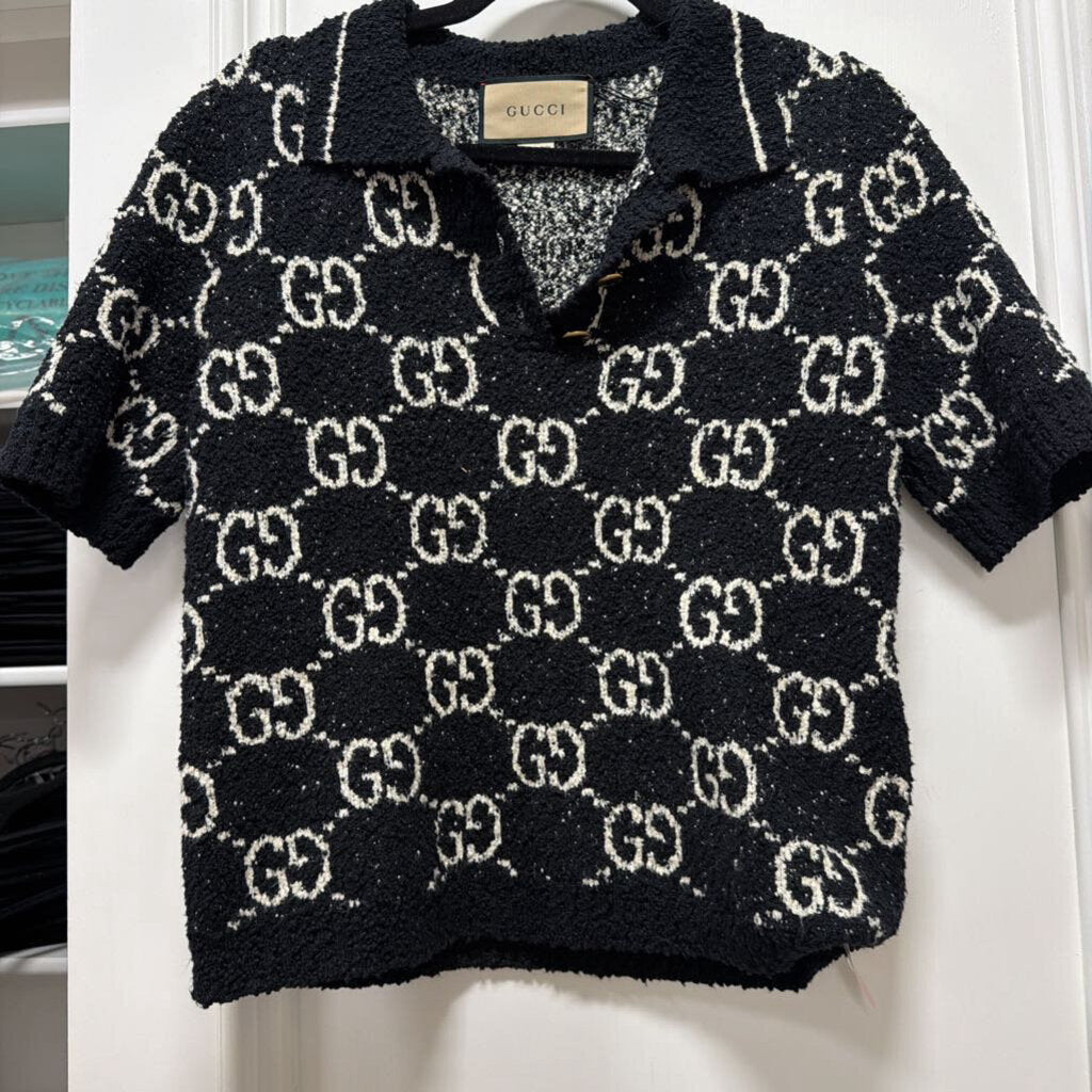 Black Cotton Blend GG Knit Polo