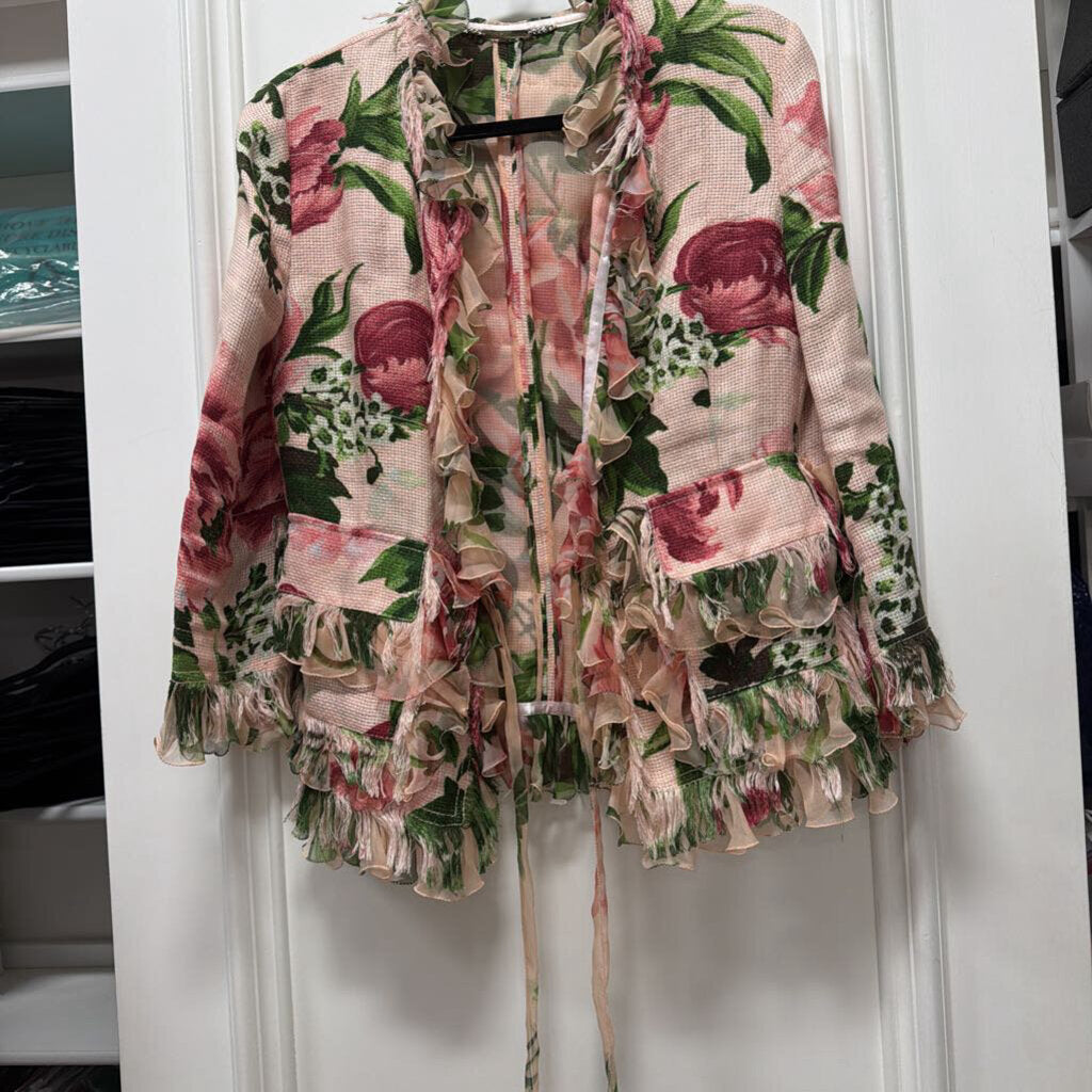 Pink Rose Floral With Ruffle Front Tie Closurer