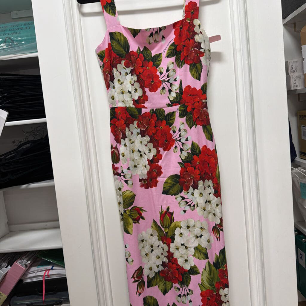 Pink Viscose Floral Print Midi Dress