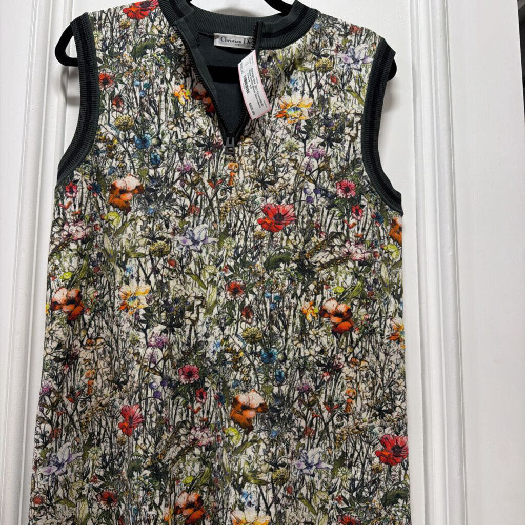 2021 Green/Multi Floral Cotton Blend Sleeveless Mini Dress