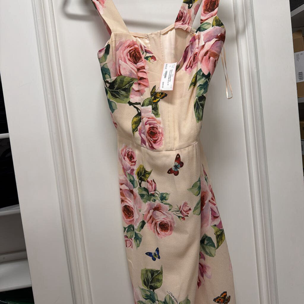 Pink Viscose Floral Midi Dress
