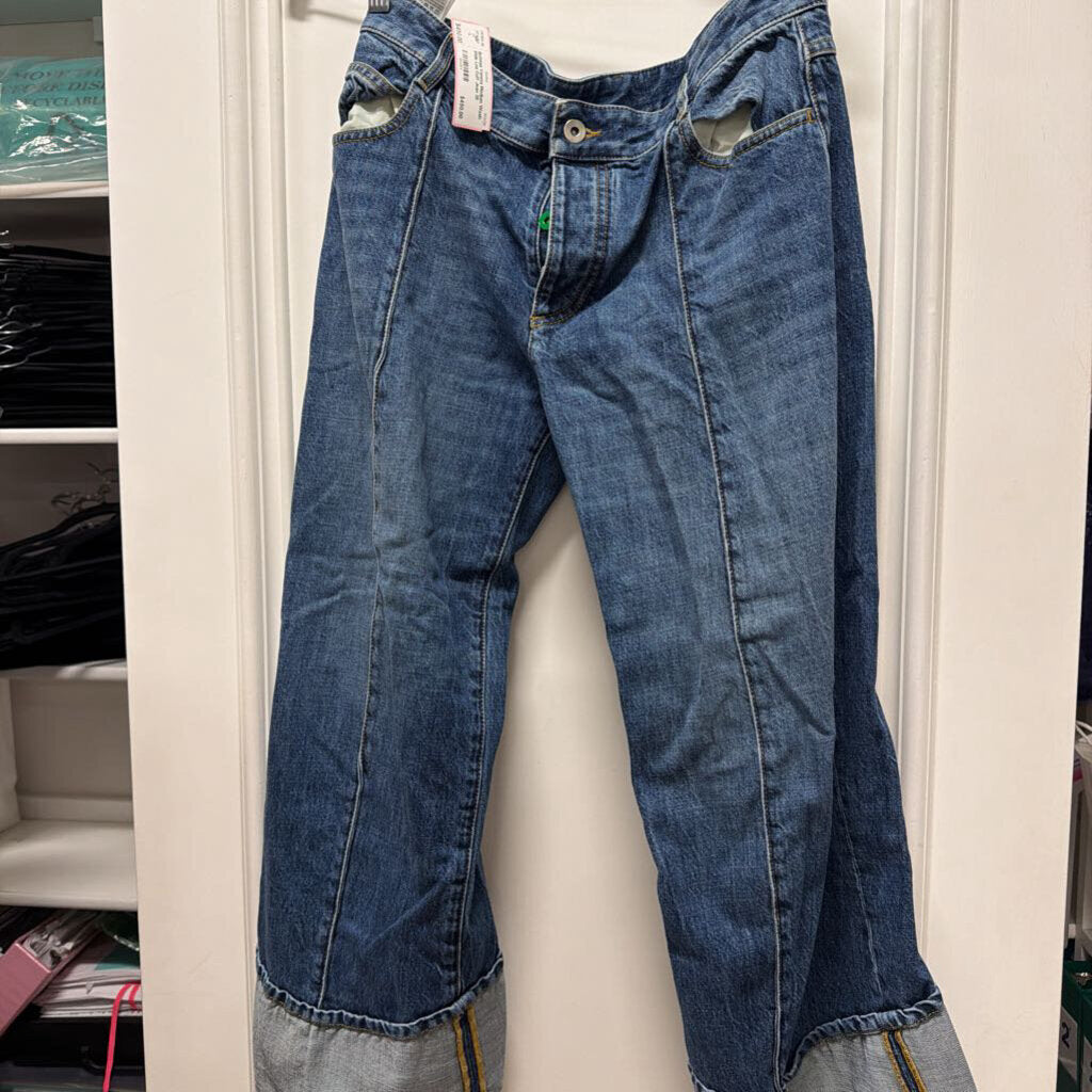 Medium Wash Wide Leg Cuff Jean