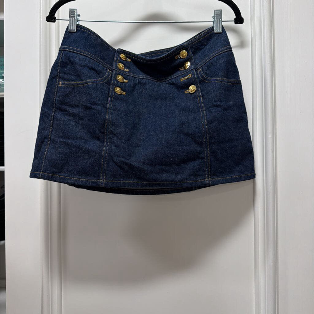 Dark Wash Denim Gold Button Mini Skirt