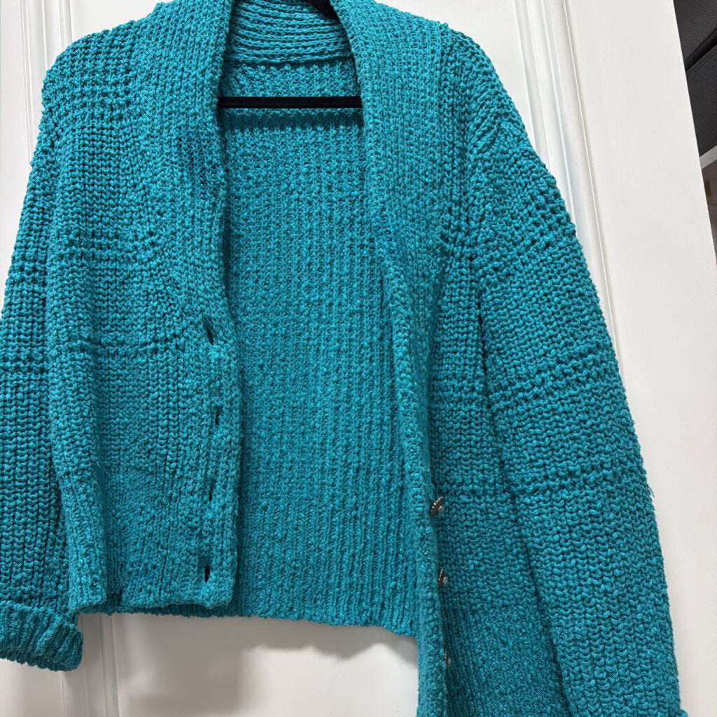 Turquoise Cotton Knit Cardigan