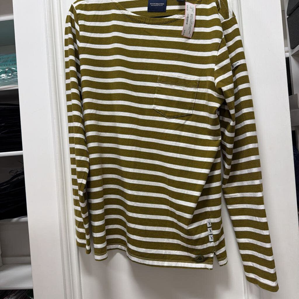 Green/White Stripe Cotton LS Top