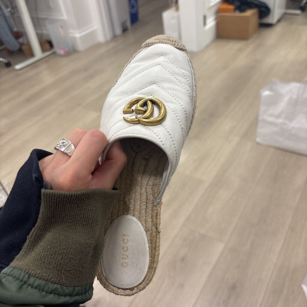 White Leather GG Espadrille Mule