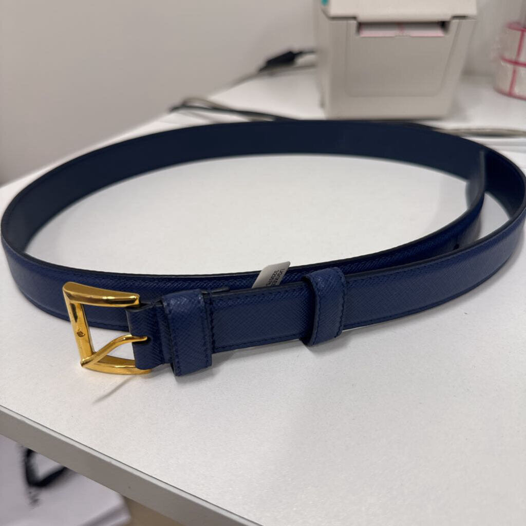 Prada Navy Leather Gold Hardwear Belt