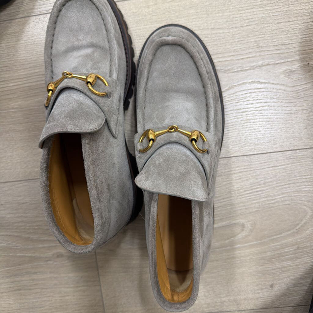 Grey Suede Gucci Ankle Loafer With Horsebit