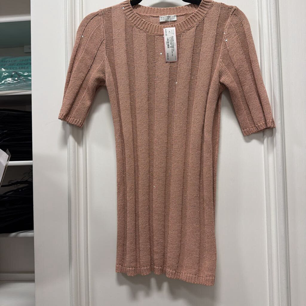 Pink Cotton/Linen/Silk Sequin SS Sweater