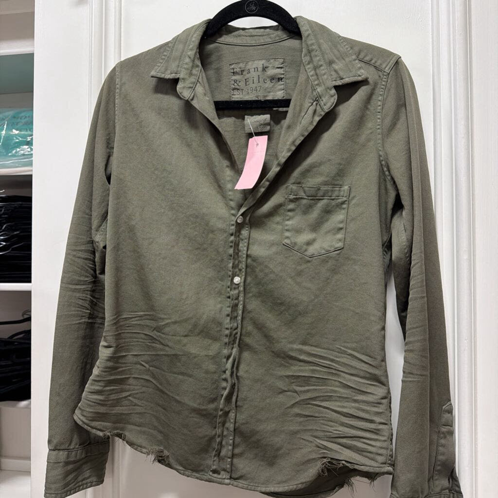 Green Cotton Button Up Top