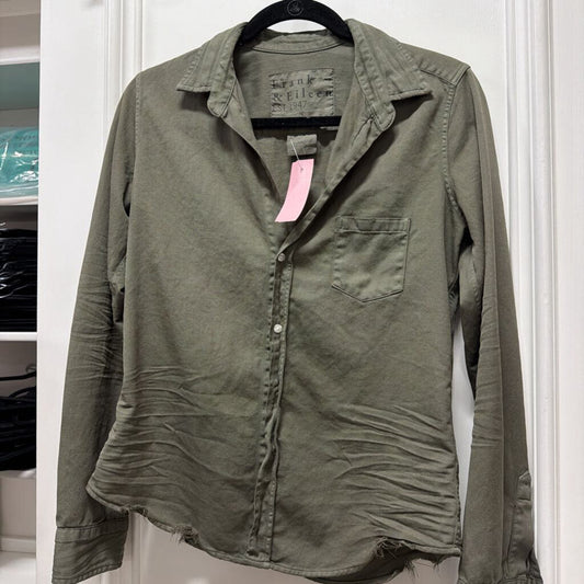Green Cotton Button Up Top