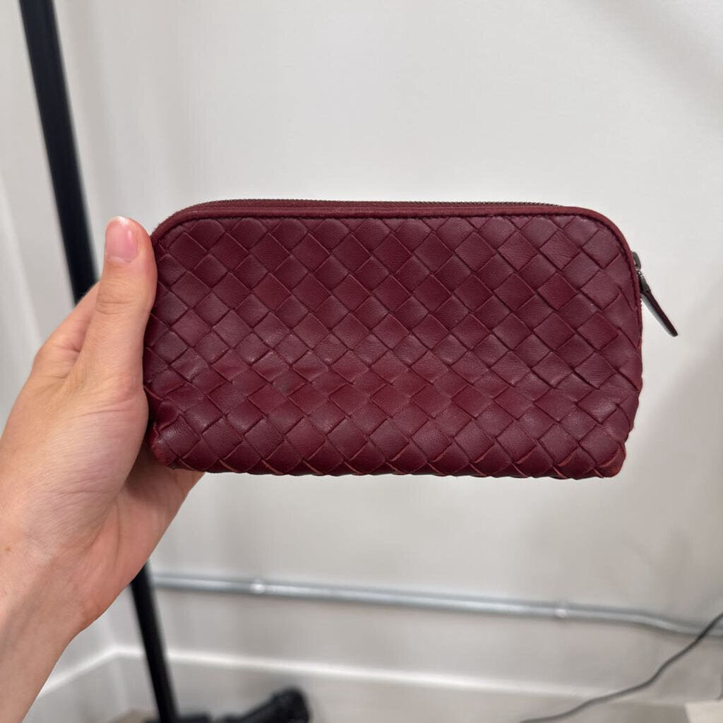Burgundy Nappa Intrecciato Cosmetic Pouch