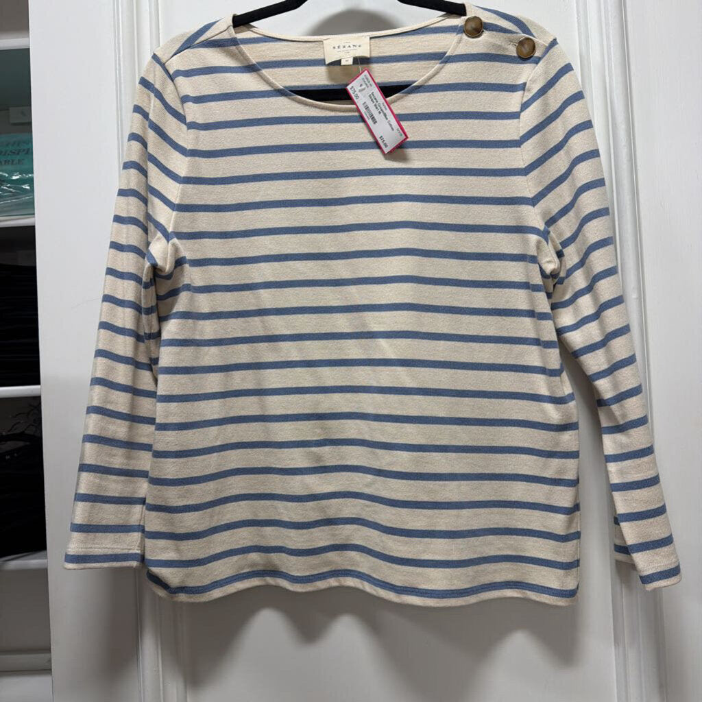 Cream/Blue Cotton Stripe Shirt