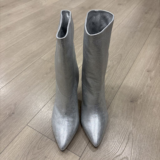 Metallic Silver Leather Boot