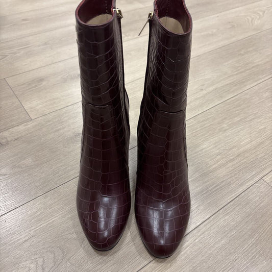 Red Croc Embossed Leather Heeled Boot
