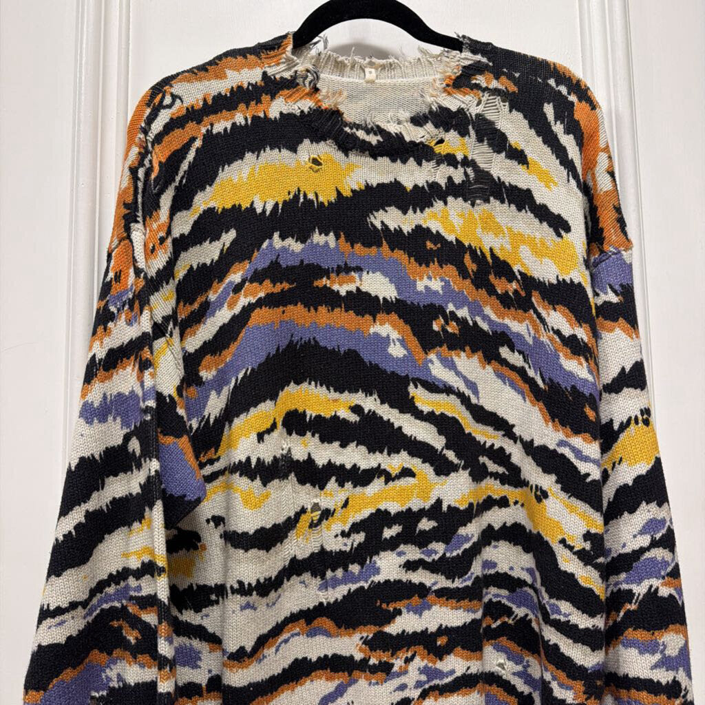 Multicolor Cotton Pattern Distressed Sweater