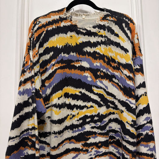 Multicolor Cotton Pattern Distressed Sweater