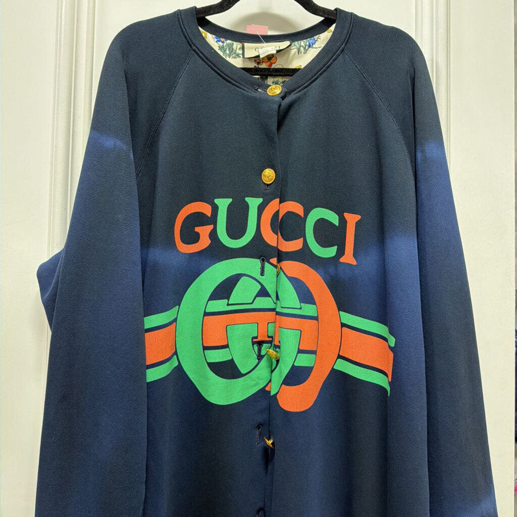 Navy Cotton Silk Oversized Reversible Cardigan