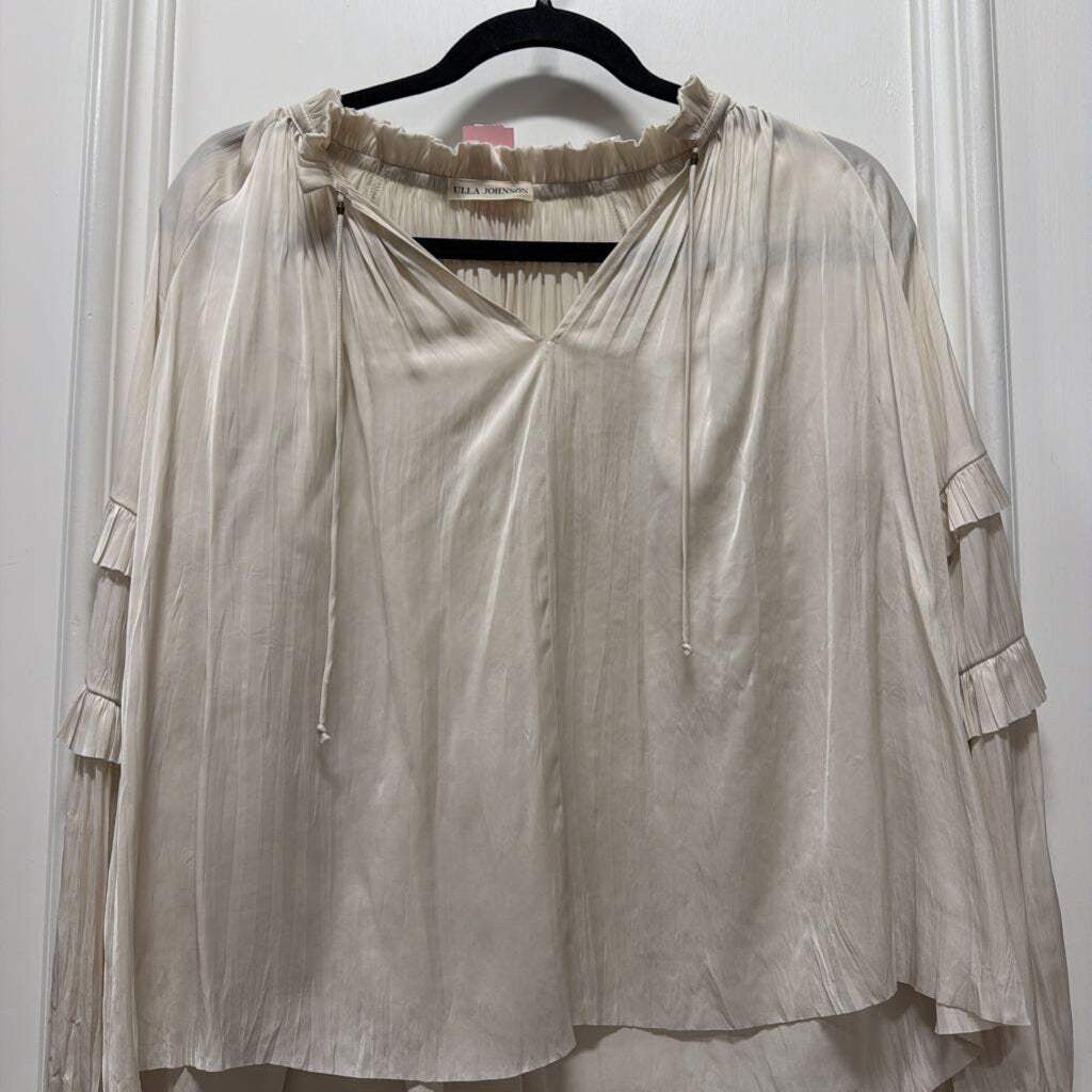 Cream Satin Ruffle Blouse
