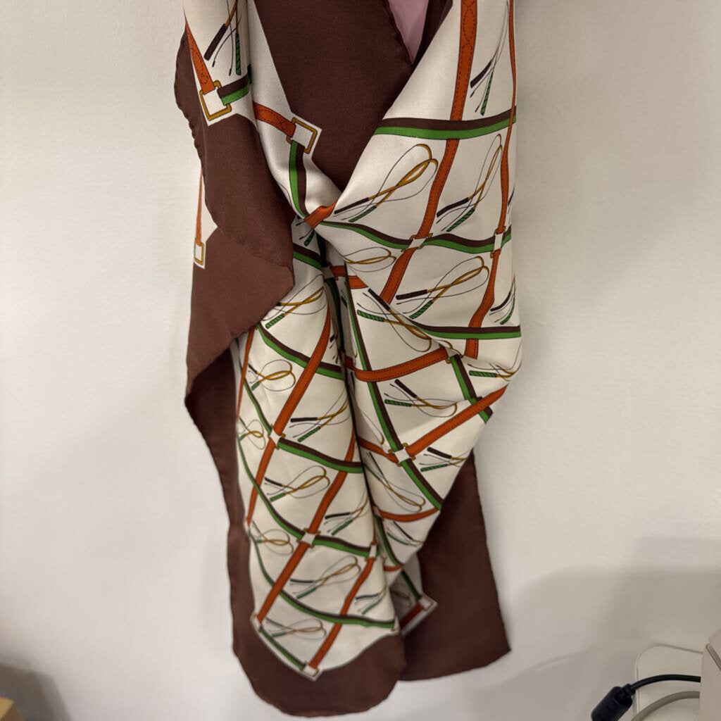 Vintage Brown Cream Silk Scarf