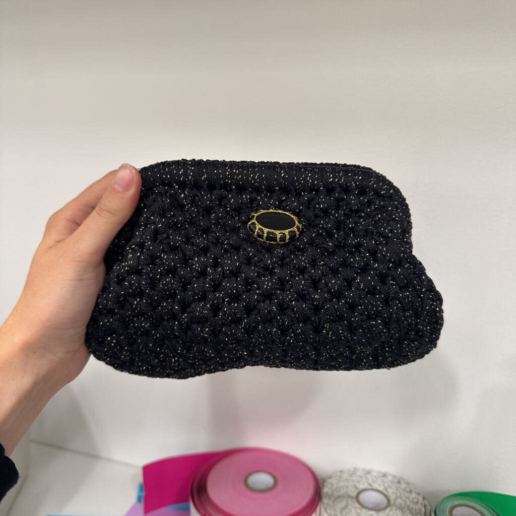 Black Crochet Crossbody w/ Gold Chain