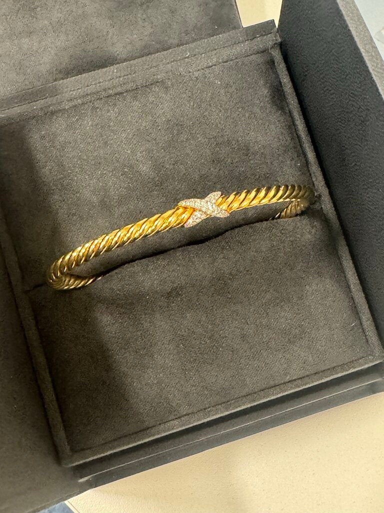 18k YG Cablespira Flex X Pave Diamond Station Bangle w/ Box