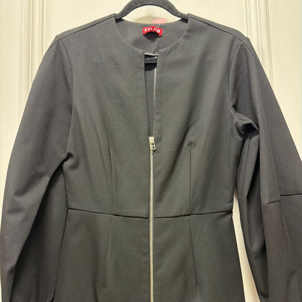 Black Poly Mini Zip Front Dress