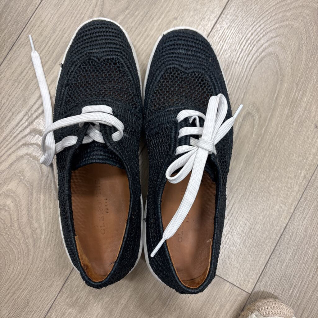 Navy Raffia Platform Sneaker