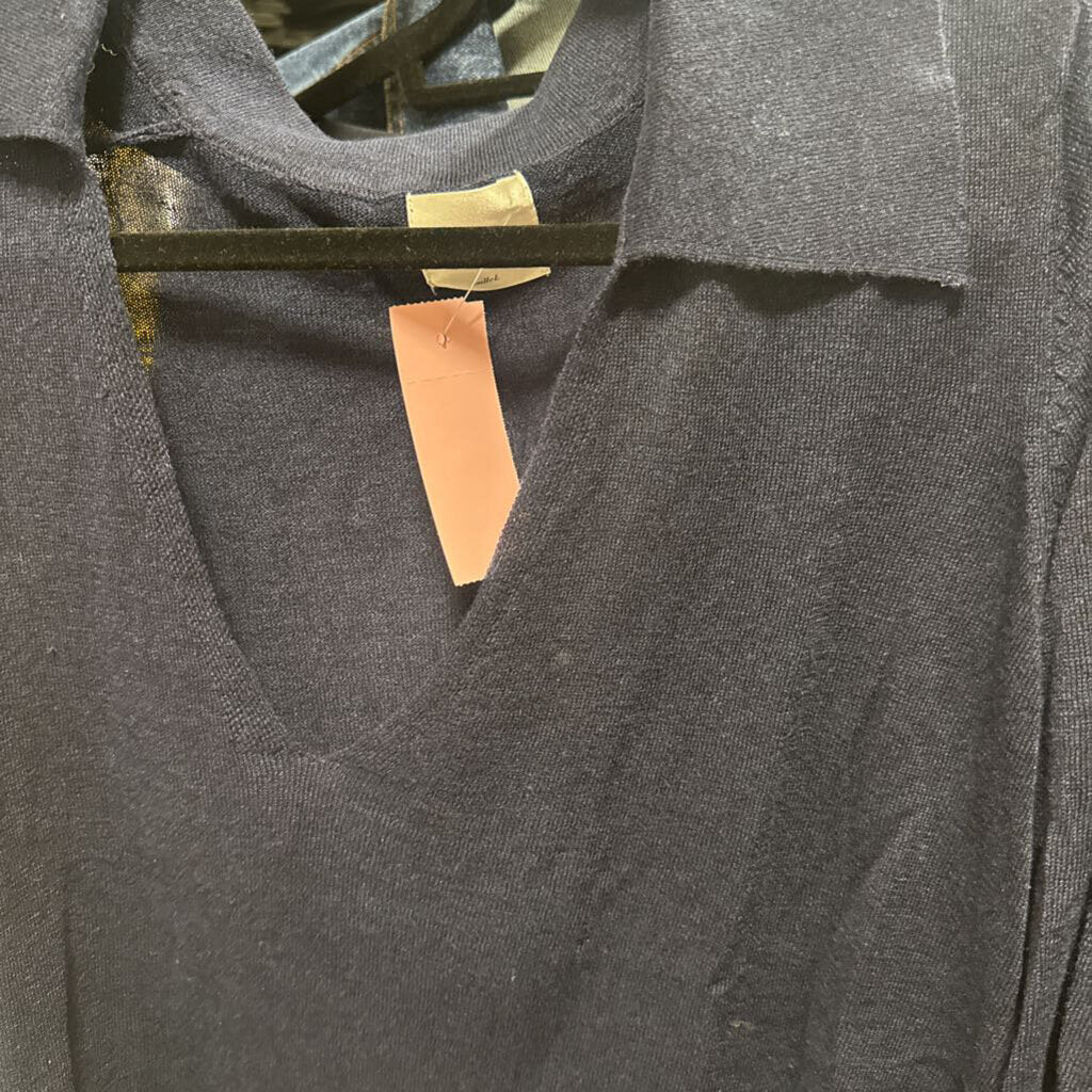 Navy Linen Blend LS Top