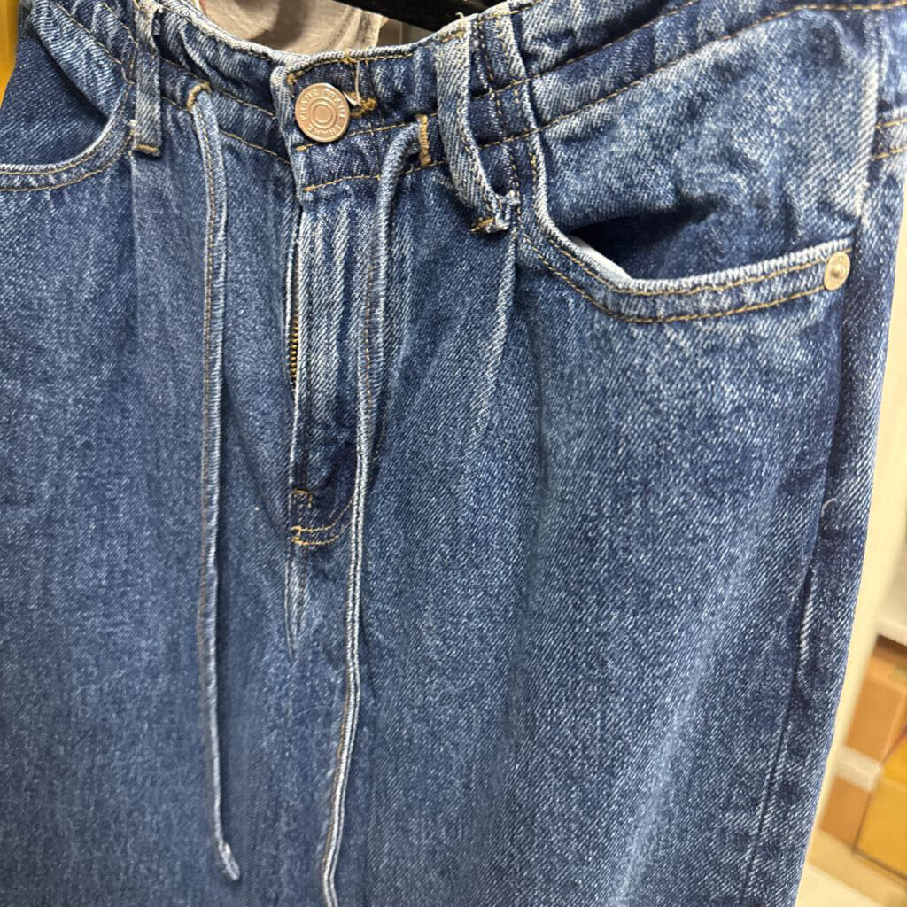 Blue Wide Leg Drawstring Jeans