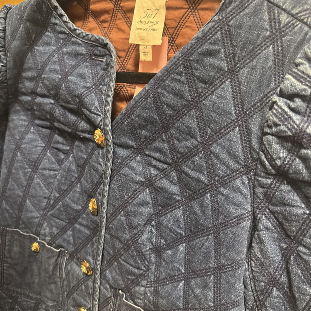 Blue Denim Quilted Cropped Jacket