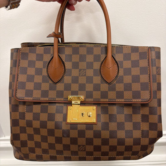 Brown Damier Leather Ebene Ascot Tote
