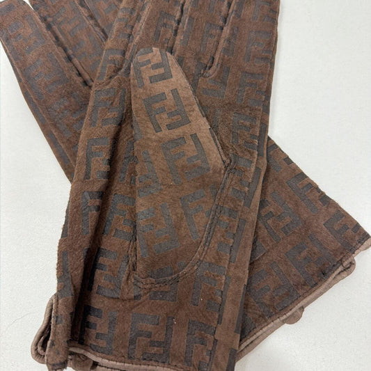 Fendi Brown FF Leather Gloves