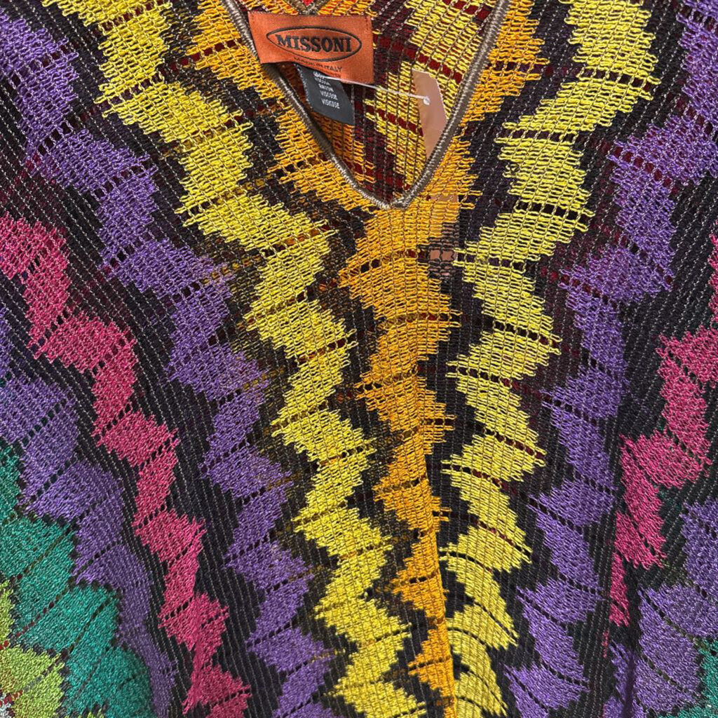 Rainbow Stripe Viscose Knit Poncho