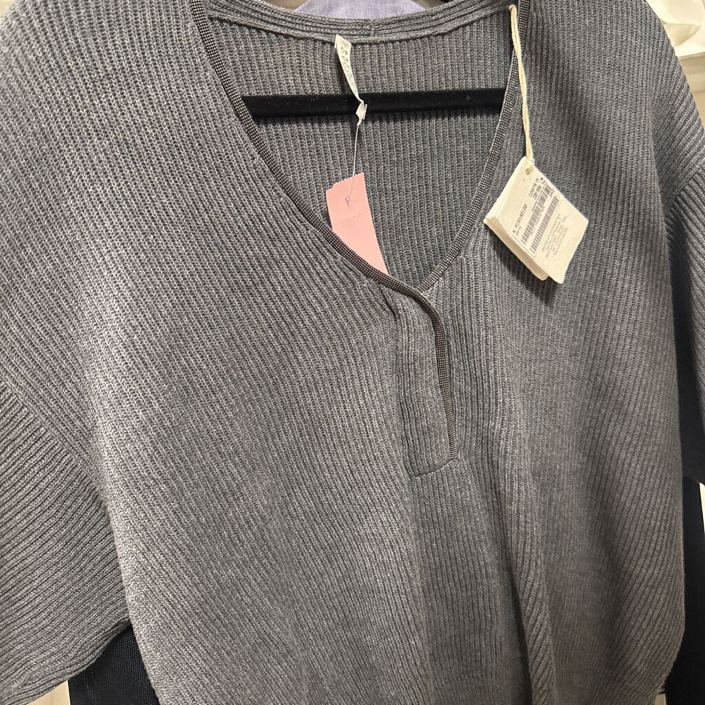 Grey Cotton Short Sleeve Sweater