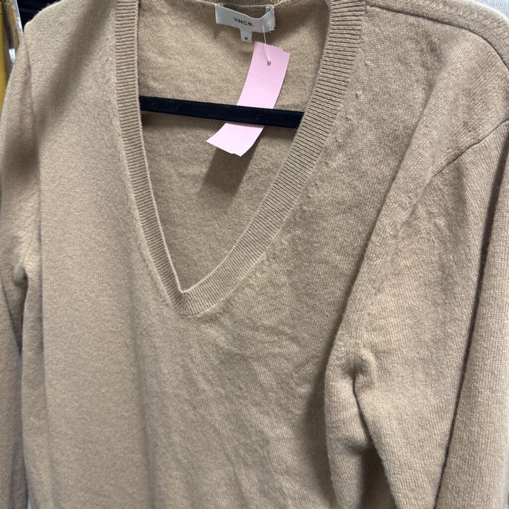 Beige Cashmere V-Neck Sweater