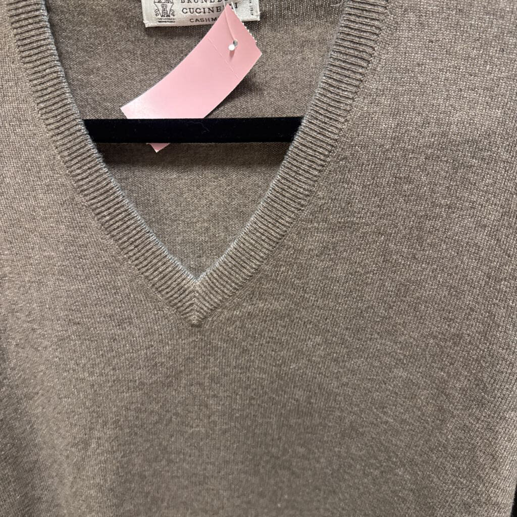 Taupe Cashmere V-Neck Sweater