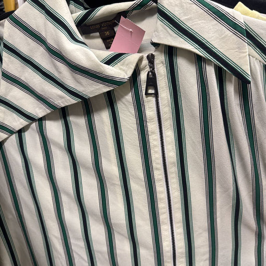 White/Green Stripe Silk Zipped Shirt