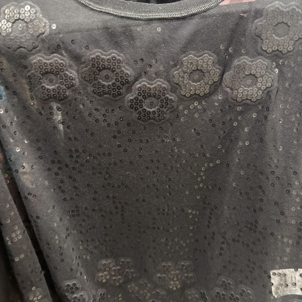 Black Cotton/Poly Floral Applique Semi-Sheer Top