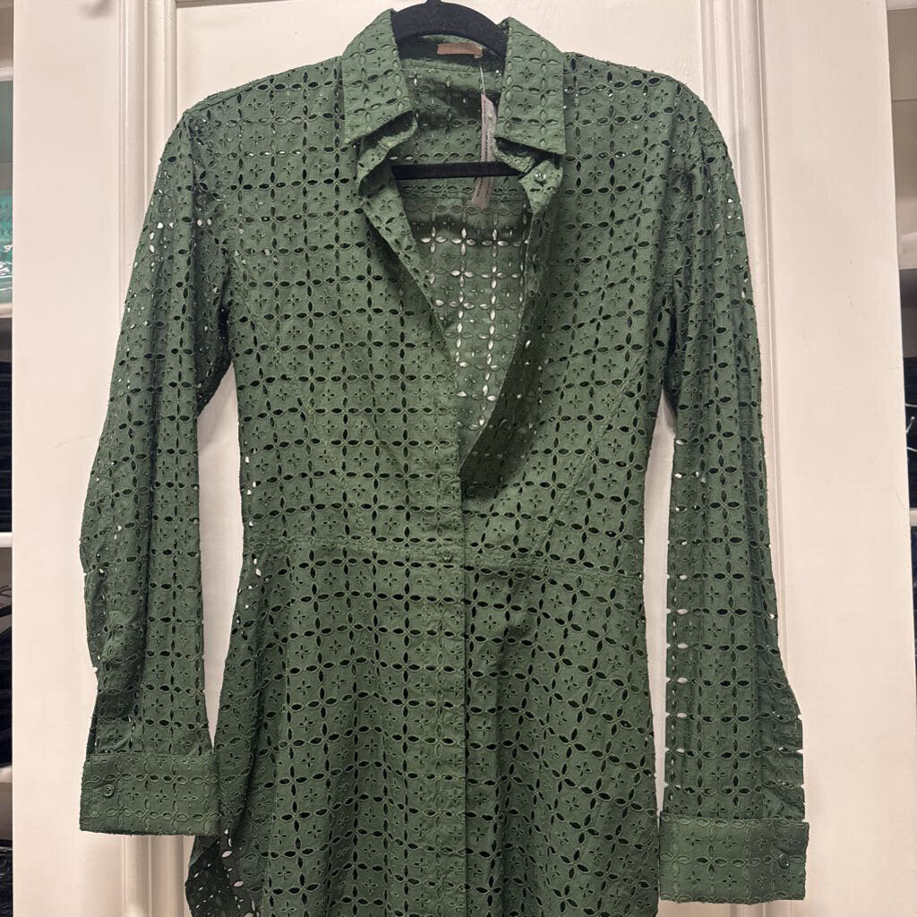 Green Cotton Eyelet Mini Dress