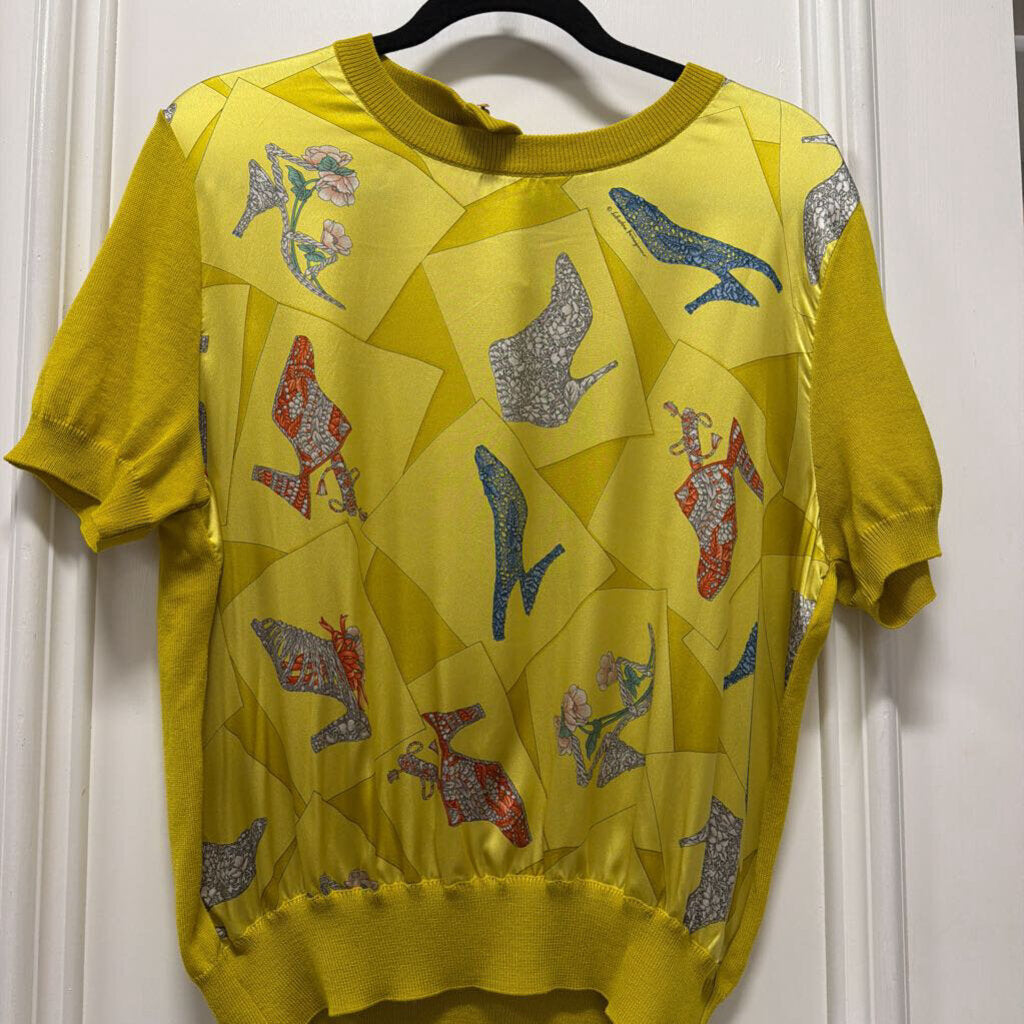 Yellow/Multi Wool/Silk Shoe Graphic SS Top (NWT)