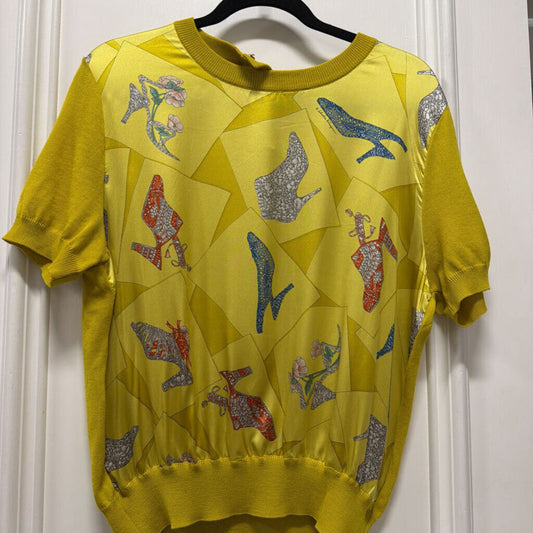 Yellow/Multi Wool/Silk Shoe Graphic SS Top (NWT)