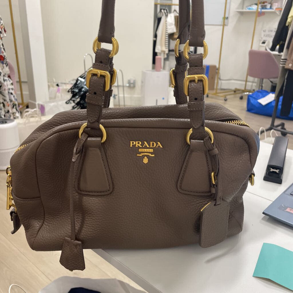 Brown Vitello Daino Leather Top Handle