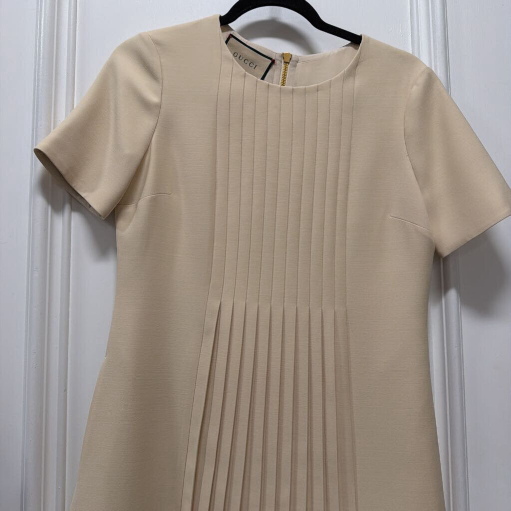 Beige Silk/Wool Pleated Mini Dress