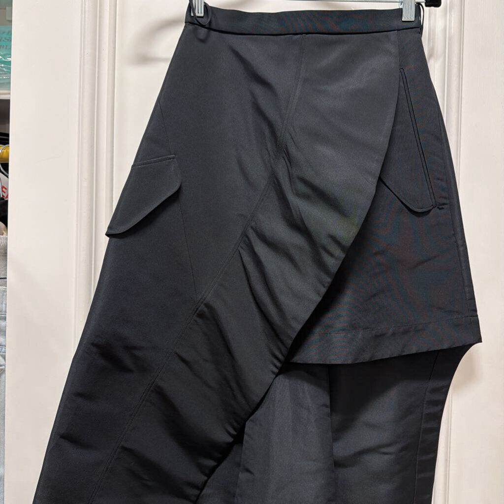 Black Nylon Asymmetrical Skirt