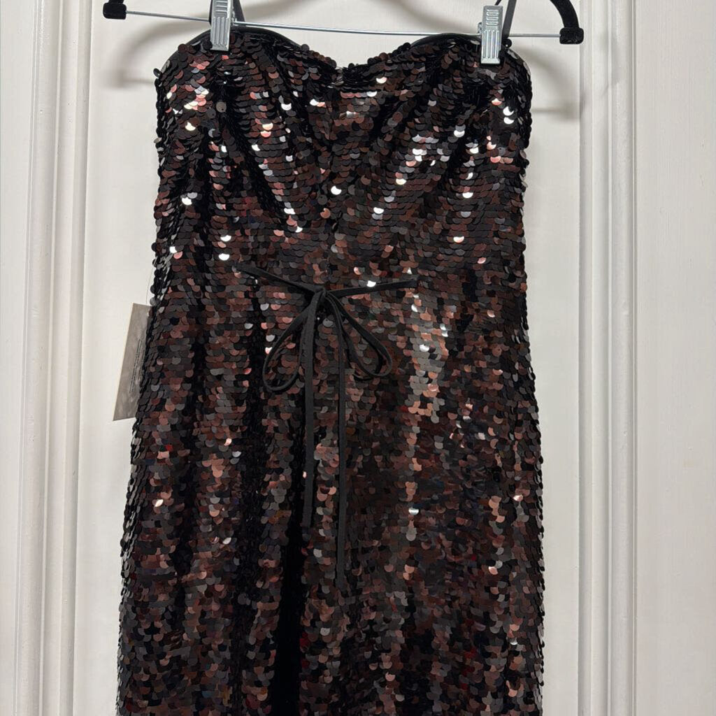 Brown Sequin Strapless Midi Dress (NWT)