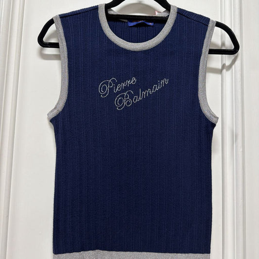 Navy Crystal Logo Crewneck Top, n/a